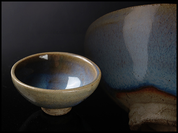 BP434 鈞窯天藍釉杯子・均窯天青釉盃☆中国古玩酒器酒具陶瓷器