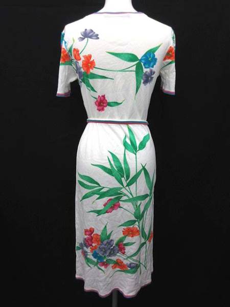 LEONARD FASHION 花柄ワンピース 半袖 レオナール ワンピース 半袖 花柄 白 S 【公式通販】