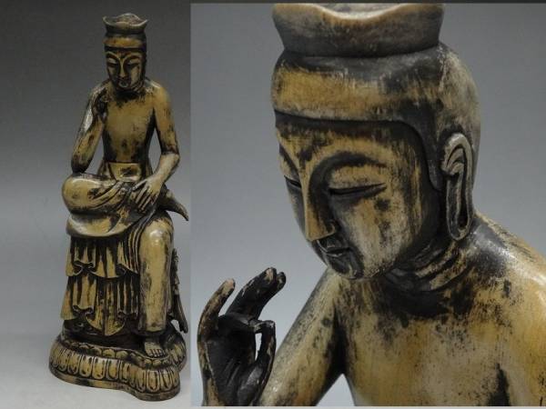 BE38□木彫 弥勒菩薩半跏思惟像14cm 仏像 仏教美術*w ホビー