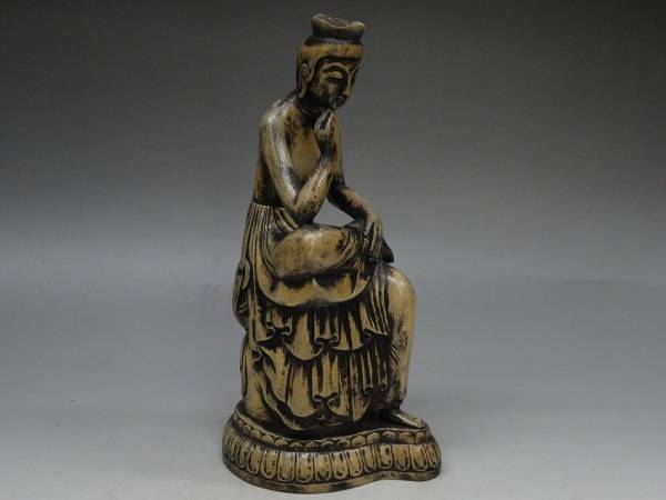 BE38□木彫 弥勒菩薩半跏思惟像14cm 仏像 仏教美術*w ホビー