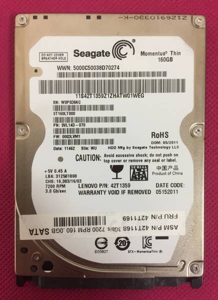 SATA 2.5インチノートパソコン用HDD/Sata/160GB×2枚セット/NO3 2.5インチ