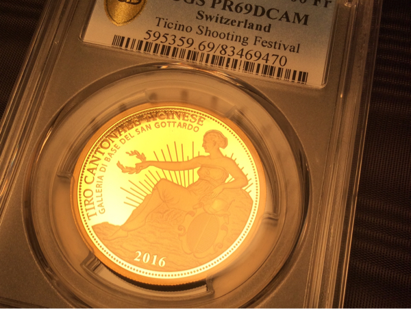 発行わずか25枚 スイス 現代射撃祭 2016年 ゴッタルドトンネル 500 Francs 金貨 PCGS PR69 DCAM_3