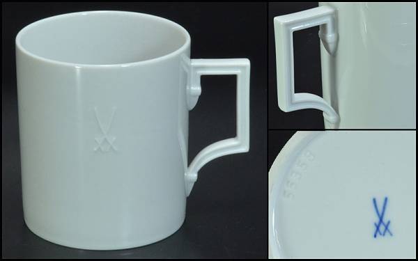 【抹】マイセンMeissen　マイセンホワイト　双剣レリーフ白磁マグカップ　NOVS