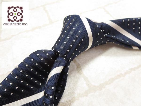 ■MM2041■ 美品♪【シップス SHIPS】 レジメン&ドット柄 シルクネクタイ ネイビー