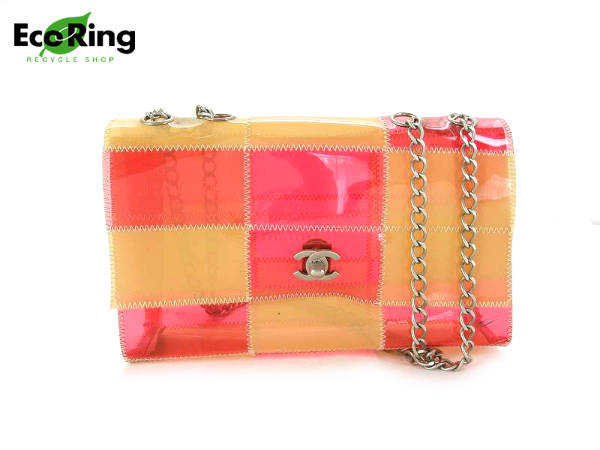 1円 シャネル ビニール 2WAY チェーン ショルダーバッグ ピンク×ベージュ CO335