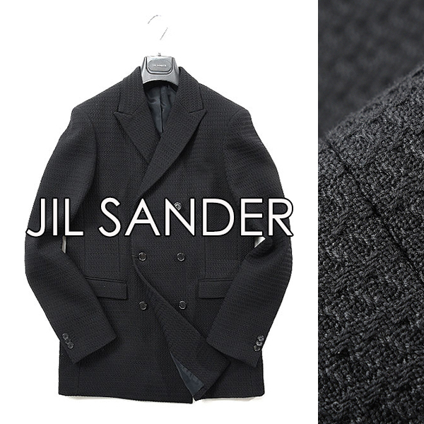 新品 19万 ジルサンダー ジャケット 48 M テーラード ダブル ピークド 織柄 ウール イタリア製 JIL SANDER コレクション 261116