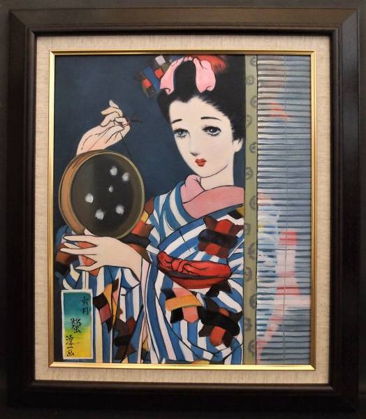 □ 中原 淳一 □ 【 娘12ヶ月 六月 蛍 】 美人画 □ 油彩画・8