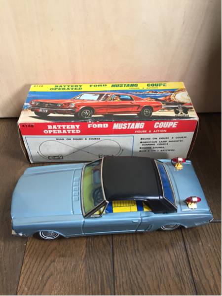 旧バンダイ【 フォード マスタング青】ブリキ自動車 tin toy car 箱付 旧バンダイ フォード マスタング青ブリキ自動車 tin toy car 箱付 旧