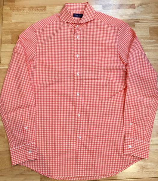 ラルフローレン パープルレーベル ギンガムチェックシャツ 橙×白