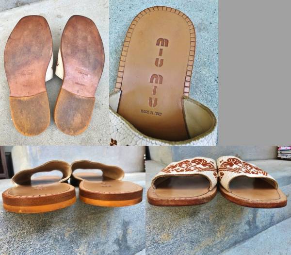 美品 イタリア製 miu miu ミュウミュウ 刺繍 レザー サンダル sandal