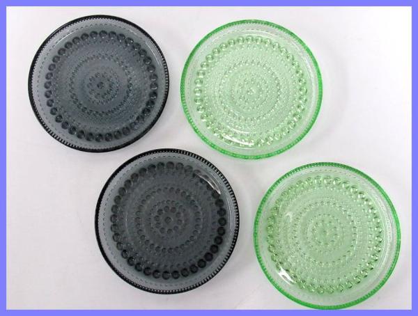 43759★美品 iittala/イッタラ プレート 4枚セット Kastehelmi/カステヘルミ グレー/グリーン 直径10cm/小皿/コースター