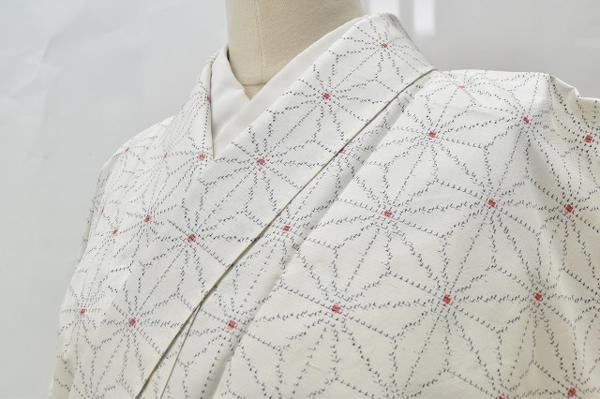 ◆着物セレク◆ 1円 白大島紬 美品 単衣 白 麻の葉文様