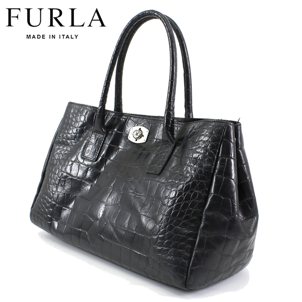 ☆定価￥50，400 イタリア製 美品 FURLA フルラ クロコ型押し 本革 
