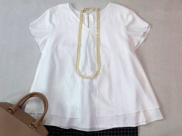 ■23区大きいサイズ44シフォンジャージーＡラインブラウス白■