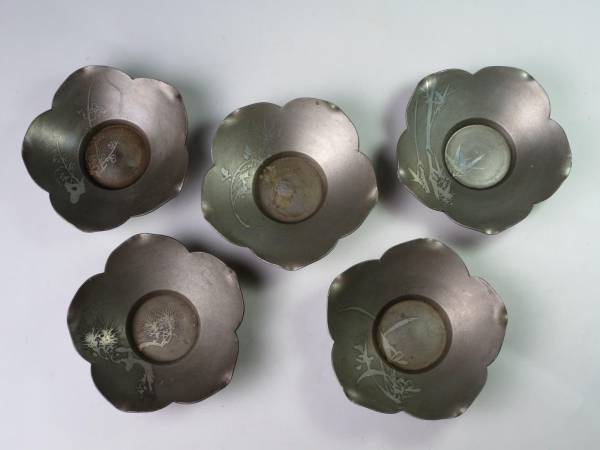 煎茶道具 茶托 唐物 錫製 底 茶器 古錫製 古作 中国古玩