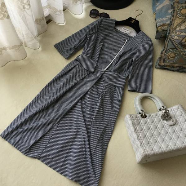 917HANAEMORI☆ハナエモリ☆彡ブルーストライプ☆上品☆清楚☆素敵ワンピース☆