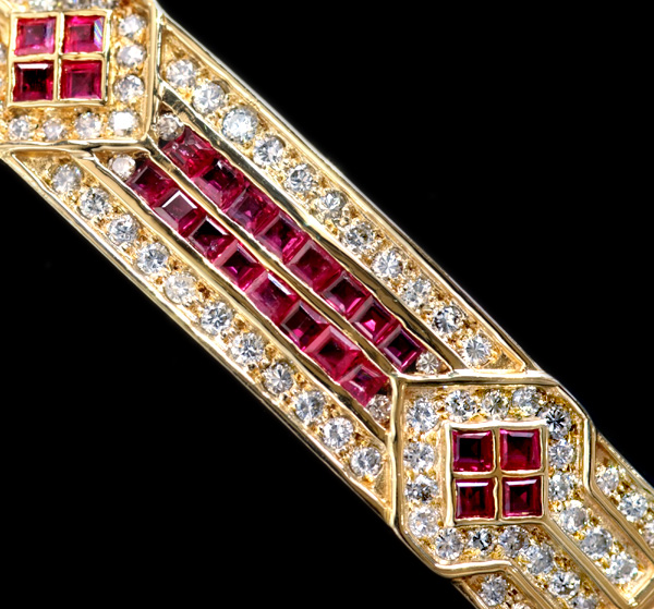 E4899 ルビー 絶品ダイヤモンド 最高級18金ユニセックスブレスレット 腕周り20cm 重量38.0g 縦幅11.0mm　_1