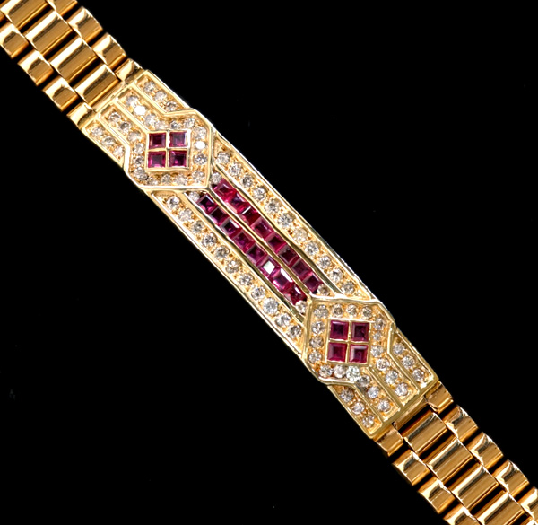E4899 ルビー 絶品ダイヤモンド 最高級18金ユニセックスブレスレット 腕周り20cm 重量38.0g 縦幅11.0mm　_2