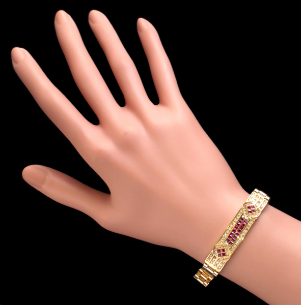 E4899 ルビー 絶品ダイヤモンド 最高級18金ユニセックスブレスレット 腕周り20cm 重量38.0g 縦幅11.0mm　_3