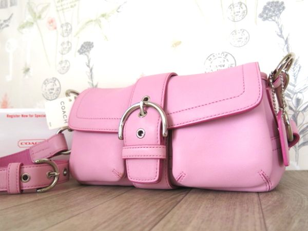 ☆未使用 タグ 付き コーチ レザー 革 ショルダー バッグ ポシェット ピンク 斜めがけ COACH☆