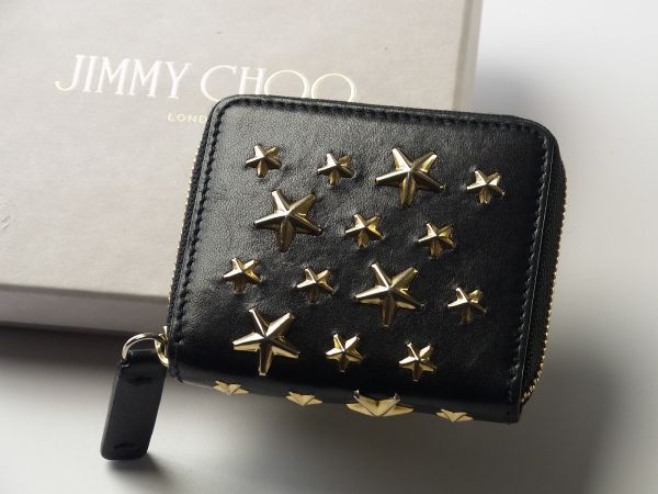 P6154イタリア製*ジミーチュウ/JIMMY CHOO*スタースタッズ/レザーコインケース/小銭入れ/黒/ブラック