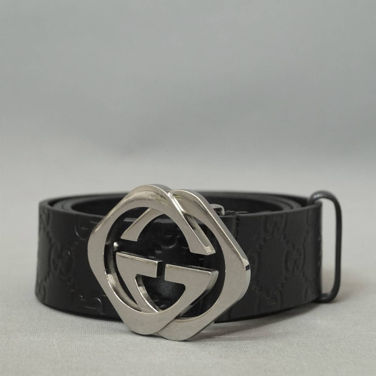 GUCCI グッチ レザーベルト GG柄 ブラック 85cm シルバーバックル ベルト グッチ GUCCI Gバックル メンズ 0 GG リバーシブル