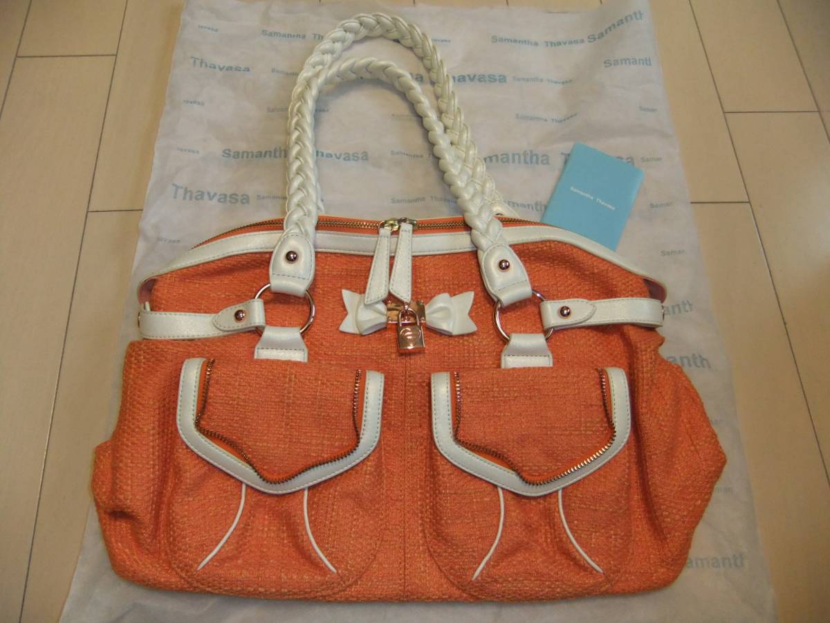 ★サマンサベガ　Samantha Vega ツイード生地　オレンジ×ホワイト　ショルダーバッグ　美品