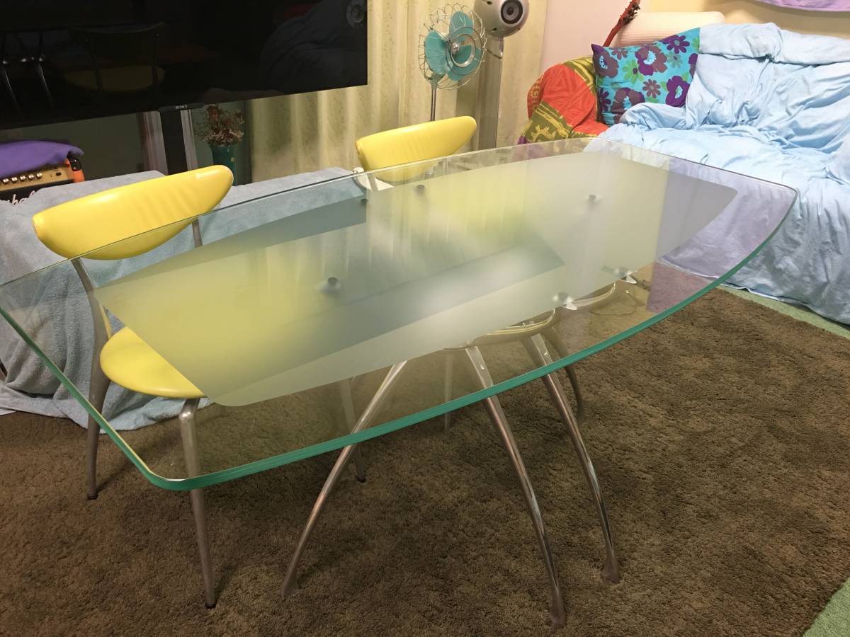 美品　Link　リンクテーブル　ガラステーブル　ADAL　アダル社　モダン 　アルミ　ガラス　(検)　カッシーナ・イクスシー　