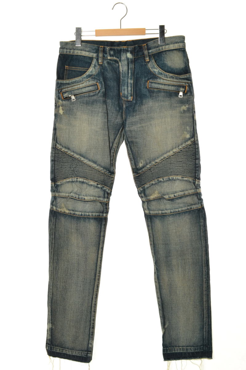BALMAIN バイカー デニム パンツ 32 ブルー バルマン BALMAIN 