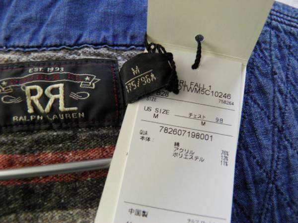 最後の一枚　RRL 2016AW BADGETT VEST UNLINED インディゴ染 コットンベスト M 新品 定価52920円