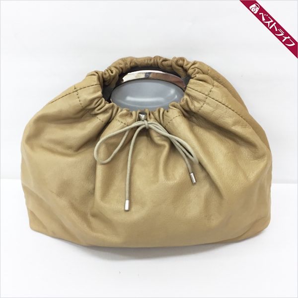 1円 本物 マルタンマルジェラ レザー クラッチ 巾着 バッグ ベージュ系【001】