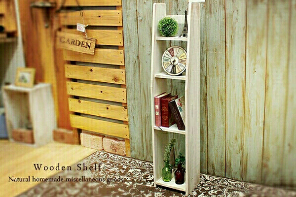 ハンドメイド◎アンティーク加工 スリム シェルフ◎木製棚☆