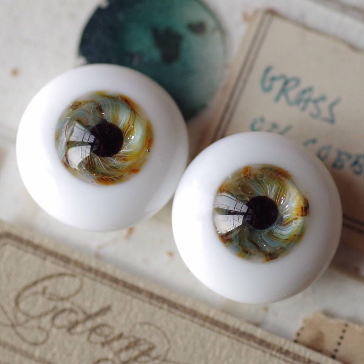 No. 53golemグラスアイ約18.1mmBASICアンティークラインブルーグレー