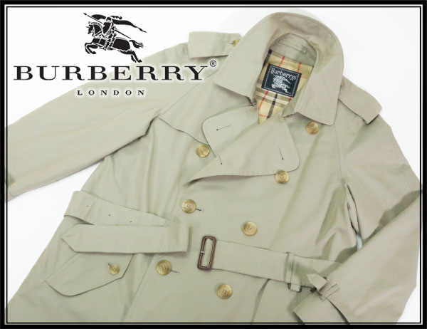 良品★ BURBERRY バーバリー ノバチェック トレンチコート ロングコート ステンカラーコート ジャケット メンズ カーキ コットン 175