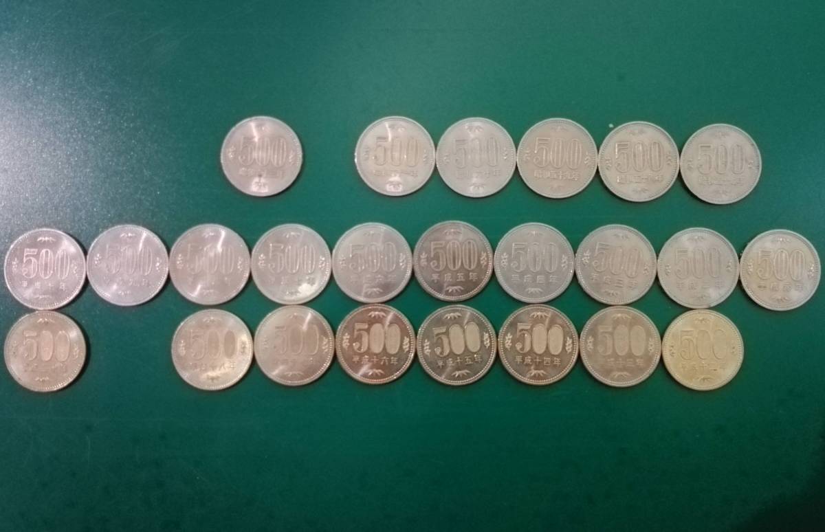 年別現行500円硬貨 S57～61，63，H1～10，12～18，20 計24枚 12，000円分