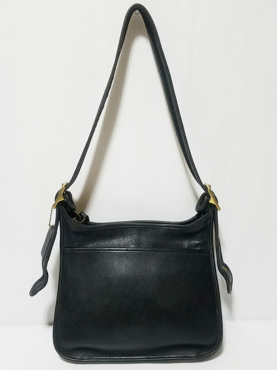 355◆オールドコーチ OLD COACH レザー ショルダーバッグ No.C8D-9966 黒 ブラック 本革 シンプル ヴィンテージ 男女兼用 メンズ 中古