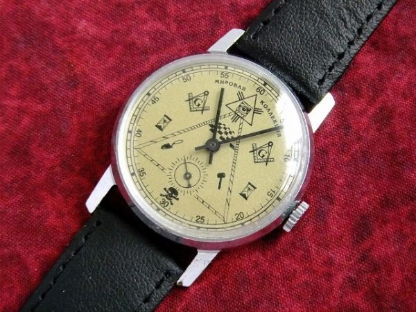 【1円スタート多数出品中】ビンテージ◆フリーメイソン 神秘 スカル ソビエト◆手巻き式 腕時計 ソ連 ミリタリーウォッチ◆15