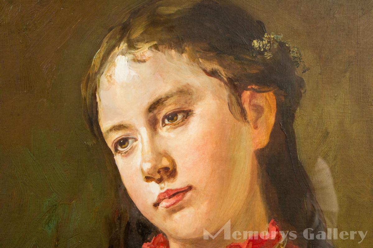 【雅】奥龍之介 油彩「マンドリンを持つ少女」F10号 共シール(裏サイン) タトウ箱 本物保証