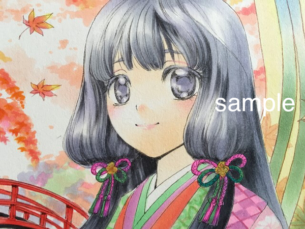 創作手描きイラスト/紅葉と乙女と恋のうた/コピック(手描きイラスト