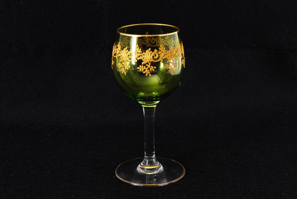 オールドバカラ　レカミエ（Recamier） 金彩ワイングラス グリーン①　228825