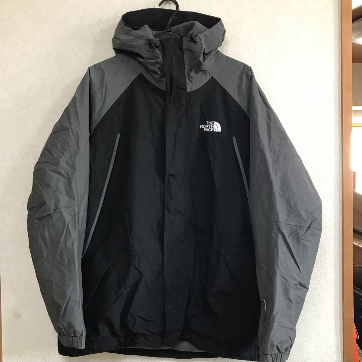 ノースフェイス防寒性抜群裏ボア HYVENTナイロンパーカーブラック×グレーLサイズ
