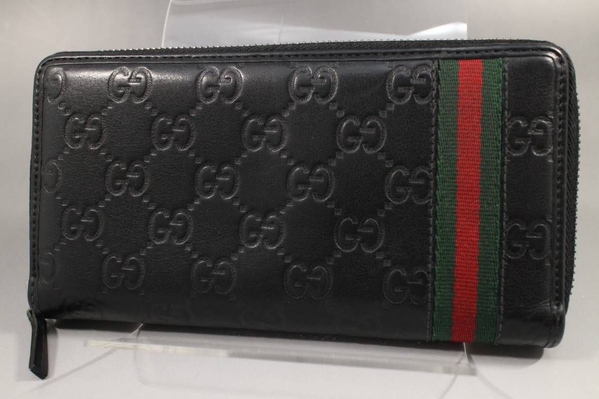 グッチ 状態良【GUCCI本物】ラウンドファスナー長財布/グッチシマ 
