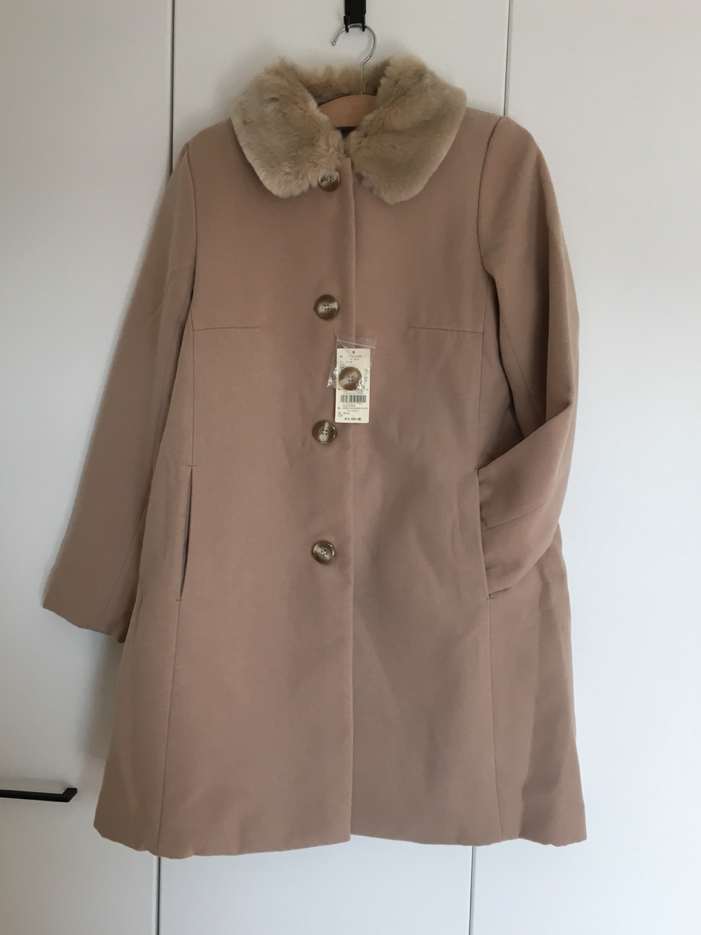 新品 アースミュージック＆エコロジー コート L ベージュ ノーカラー ファー 2way