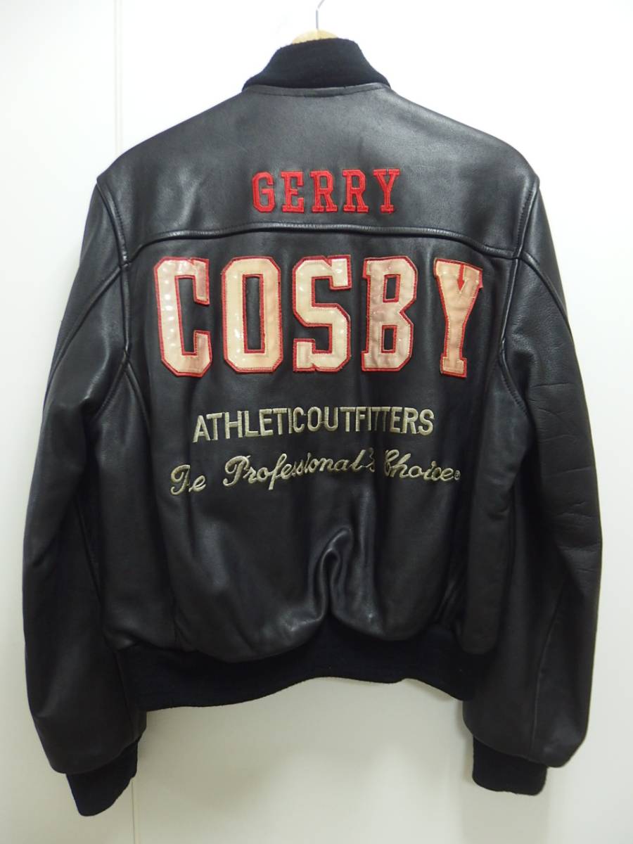 ☆GERRY COSBY cowskin JKT ゲリーコスビー オールレザー フルデコスタジャン 牛革 黒 M☆