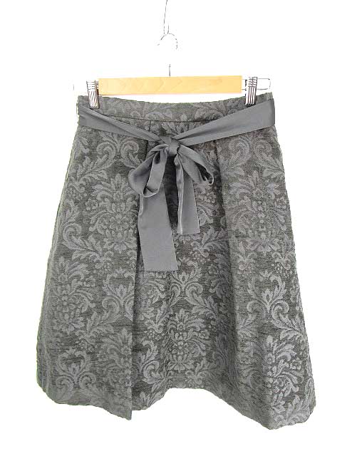 ナチュラルビューティー スカート 花 植物柄 ひざ丈 40 グレー