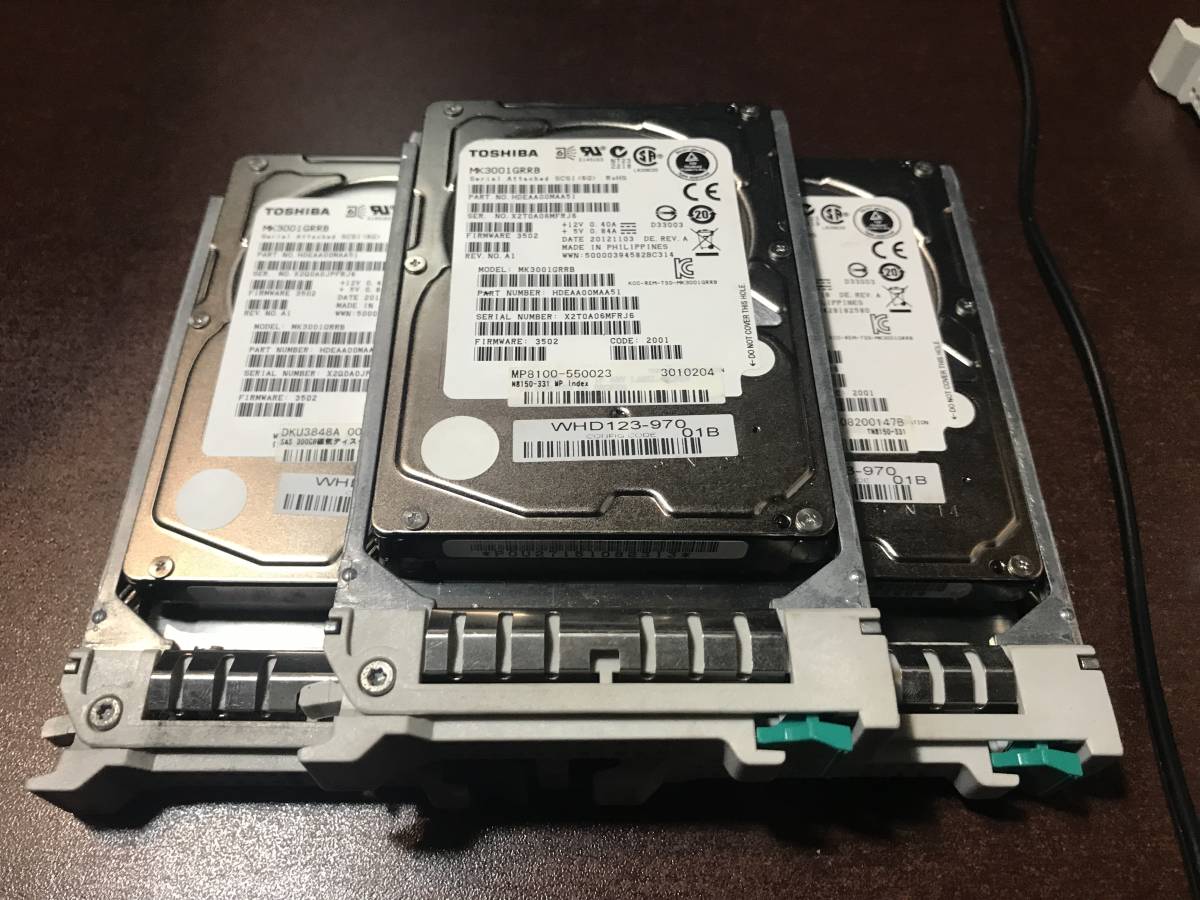 計3個(300GB×3)初期不良保証◆TOSHIBA/東芝製　サーバー用　HDD◆MK3001GRRB SAS 300GB 15K RPM◆ハードディスク　中古