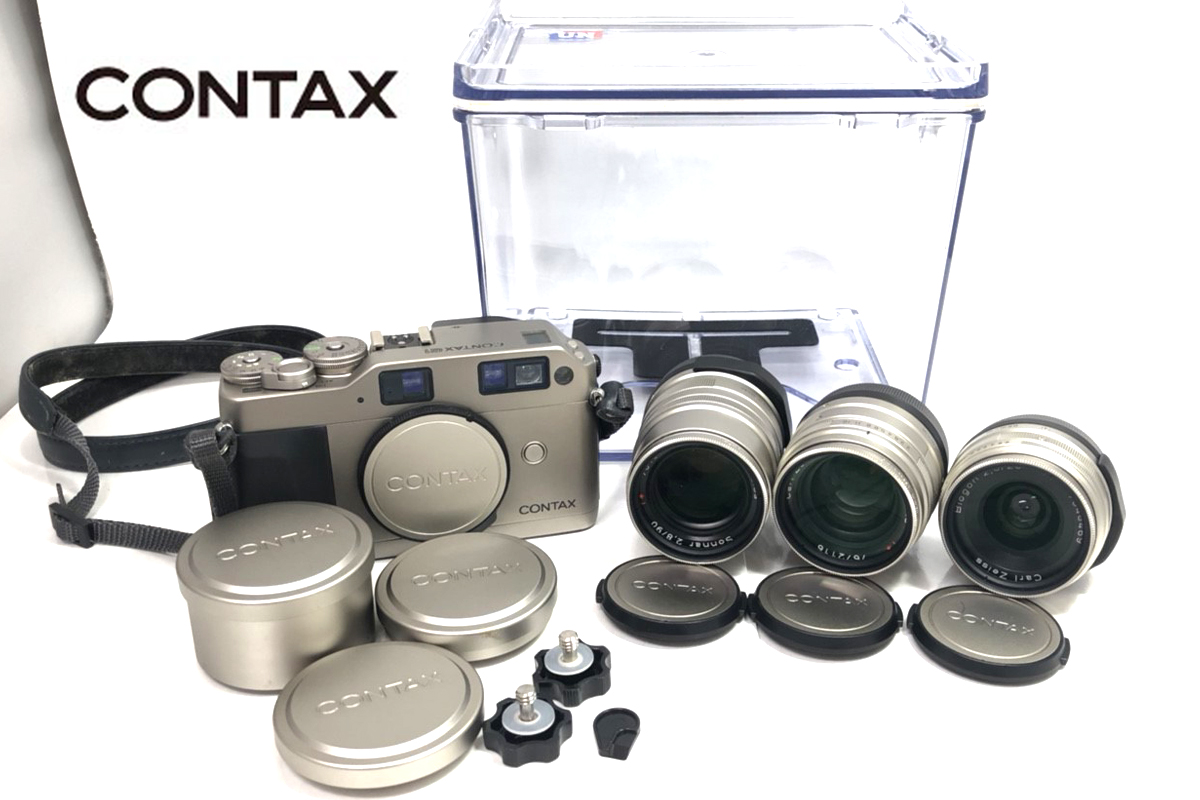 CONTAX コンタックス　G1 カメラ　レンズ3点セット　Carl Zeiss Sonnar 2，8/90 Planar 2/45 Biogon 2，8/28 レンズフード　箱付き i