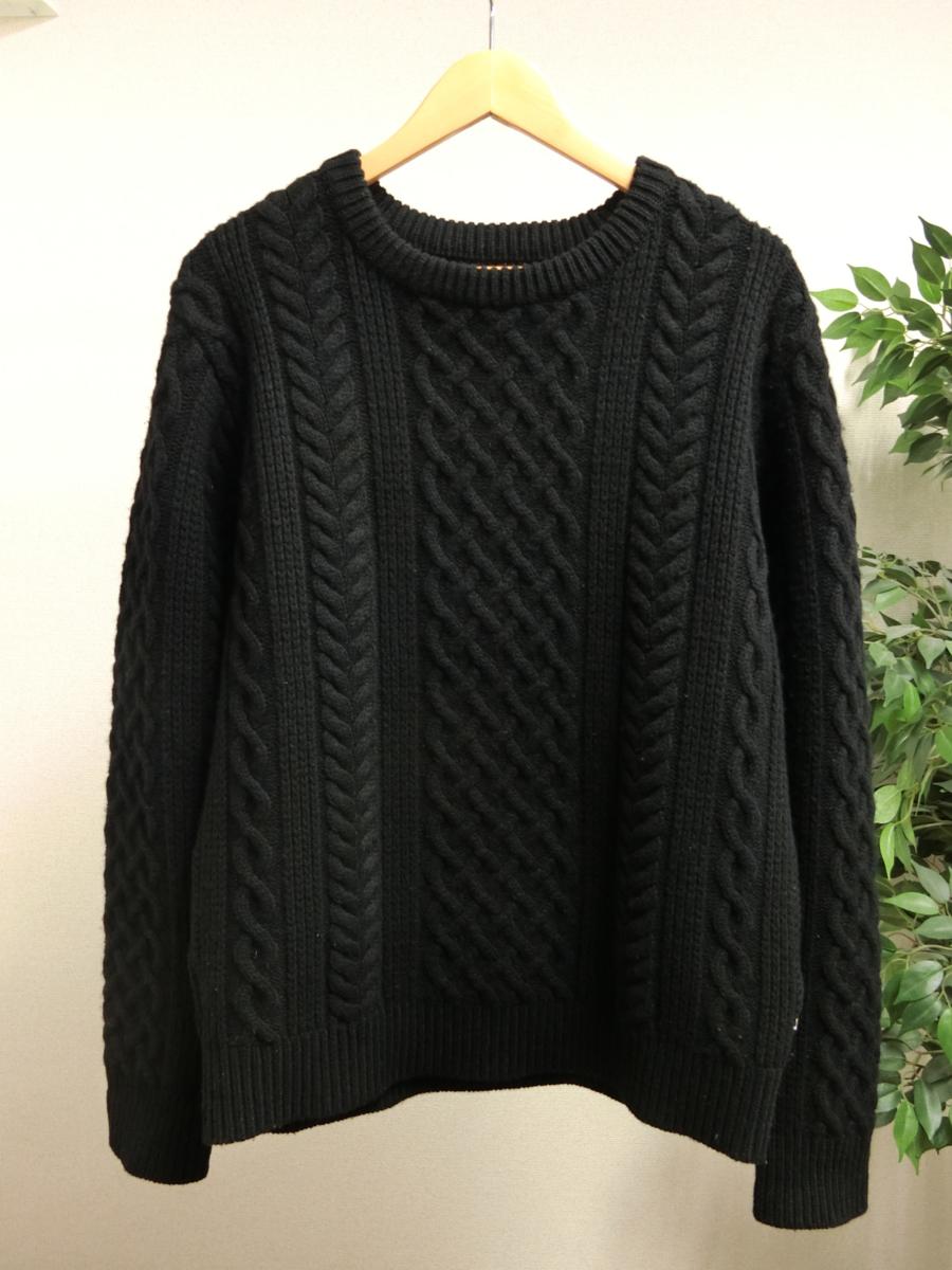美品 HBNS ケーブル ウール ニット セーター ブラック 黒 L 日本製 メンズ WT1711-360