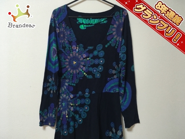 デシグアル Desigual ワンピース 黒×グリーン×マルチ レディース スパンコール