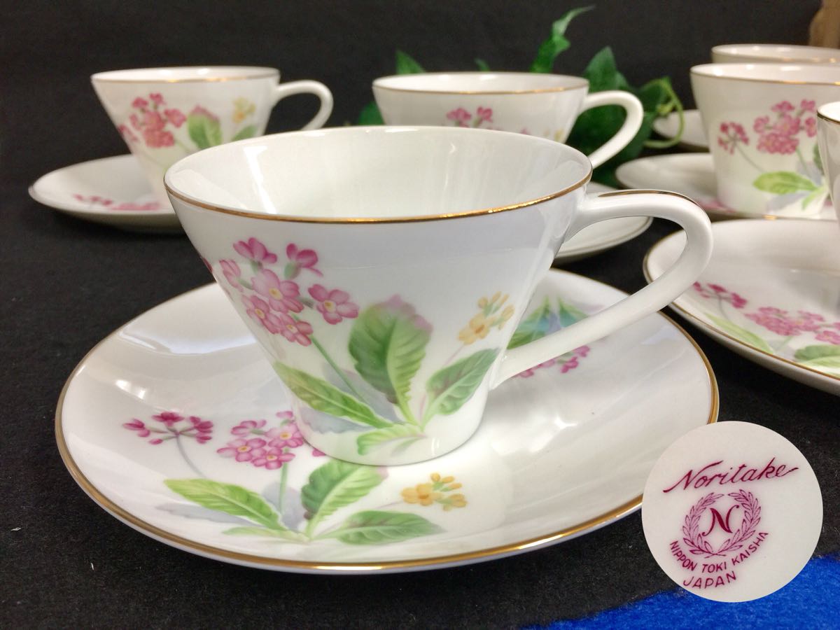 オールドノリタケ Noritake - 白菊 使用レトロ 直し 蓋付き湯呑 朱赤